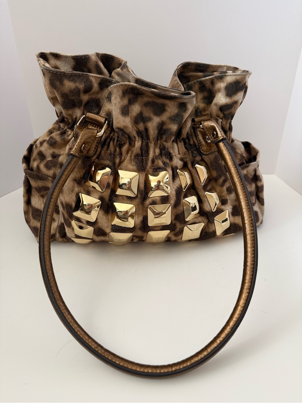 Kathy Leopard Print Studded Shoulder Bag Western Rodeo Y2K Glam Purse